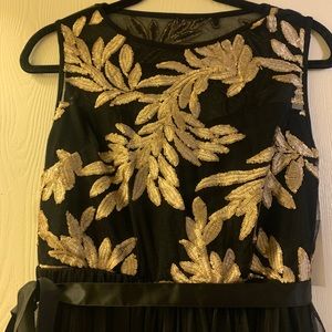 NWT Gold sequin dress with black tulle skirt